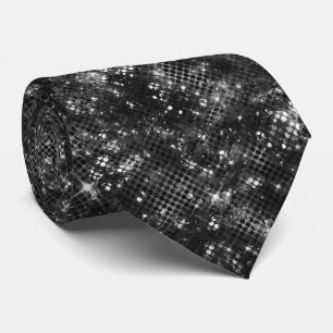 Black White Glitter Shiny Sparkle Glam Disco Tie