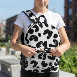 Black White Glitter Splatter Printed Backpack