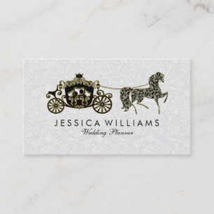 Black White & Glitter Wedding Horse & Carriage Business Card