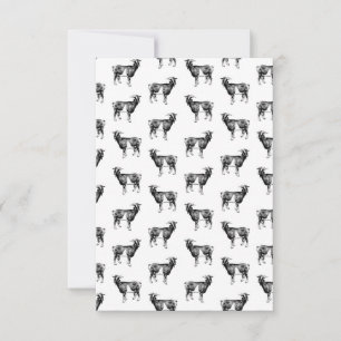 Black & White Goats Pattern Vintage Cute Goat Art Thank You Card