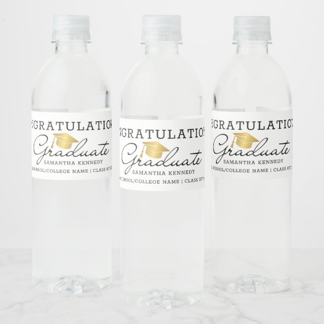 Black White Gold 2025 Graduate Graduation Party  Water Bottle Label (Bottles)