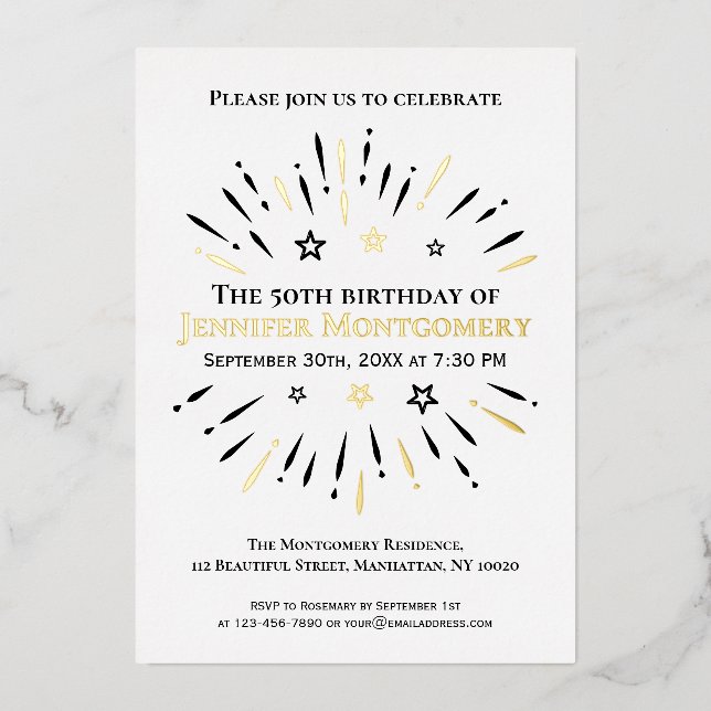 Black White Gold 50th Birthday Party Fireworks (Front)