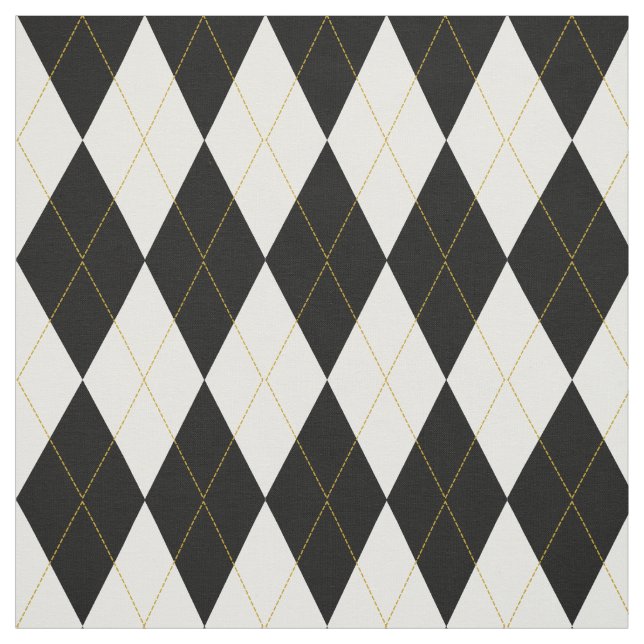 Black | White | Gold Argyle Pattern Fabric (Swatch)