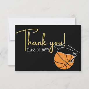  Black White Gold Basketball Graduation ball cap  Thank You Card