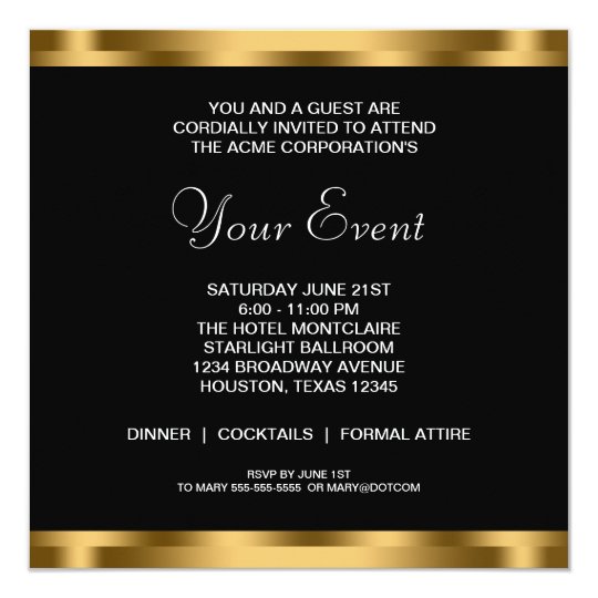 Black White Gold Black Tie Corporate Party Invitation Zazzle Co Uk