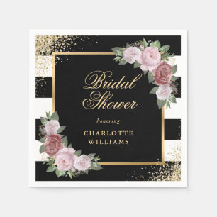 Black White Gold Blush Pink Floral Bridal Shower Napkin