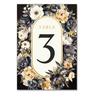 Black White & Gold Botanical Floral Table Card
