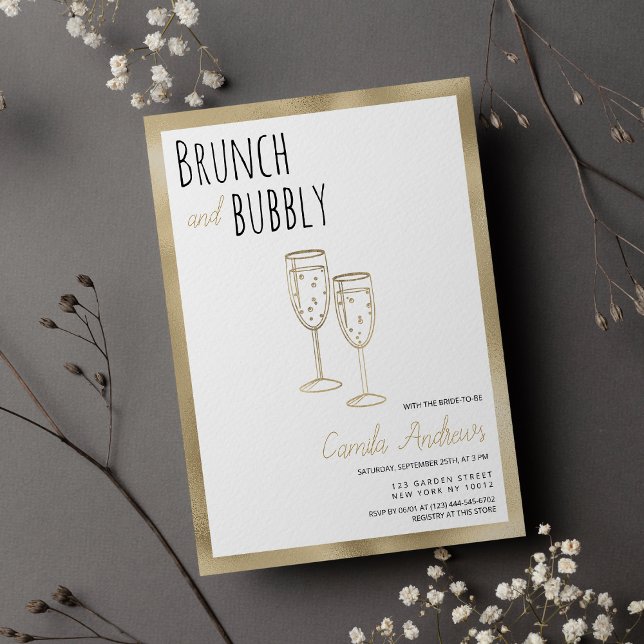 Black White Gold Brunch And Bubbly Bridal Shower  Invitation (Black White Gold Brunch And Bubbly Bridal Shower)