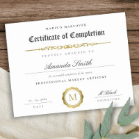 Black White Gold Certificate of Completion Award