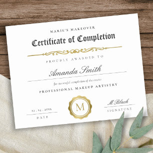 Black White Gold Certificate of Completion Award