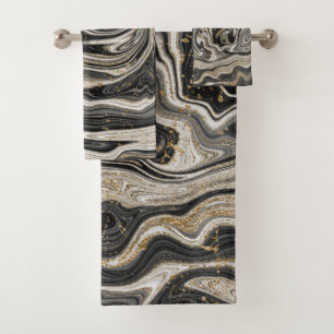 Black White & Gold Chic Swirl Modern Abstract Bath Towel Set