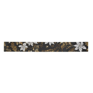 Black White Gold Christmas Flower Satin Ribbon