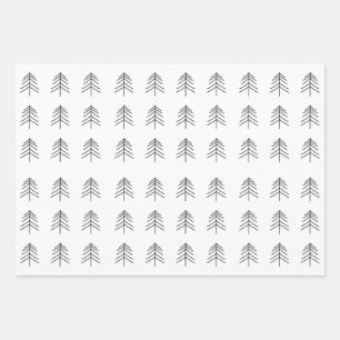 Black White Gold Christmas Tree Star Snowflake Wrapping Paper Sheet