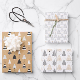 Black White Gold Christmas Trees Wrapping Paper Sheet