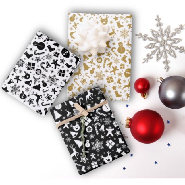 Black White Gold Christmas Wrapping Sheet Set of 3 (Creator Uploaded)