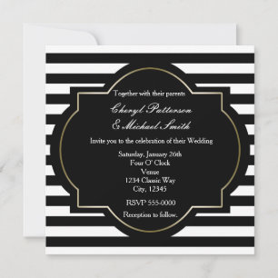 Black, White & Gold Classy Stripe Party Invitation