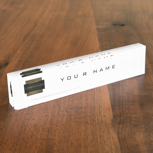 Black White Gold Conceptual Minimal Geometry Lux Nameplate (Side)