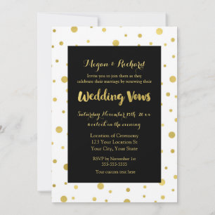 Black White Gold Confetti Vow Renewal Invitation
