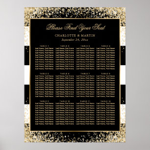 Black White Gold Confetti Wedding Seating Chart 12