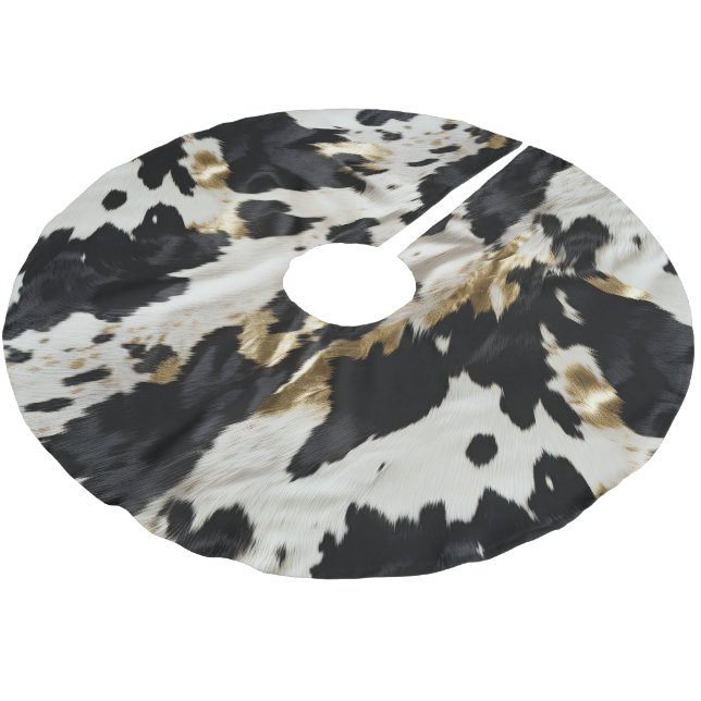 Black White Gold Cowgirl Cowhide Brushed Polyester Tree Skirt (Angled)