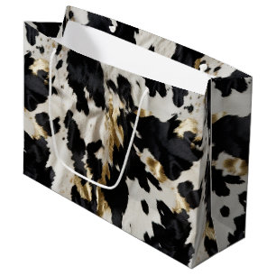Black White Gold Cowgirl Cowhide Large Gift Bag