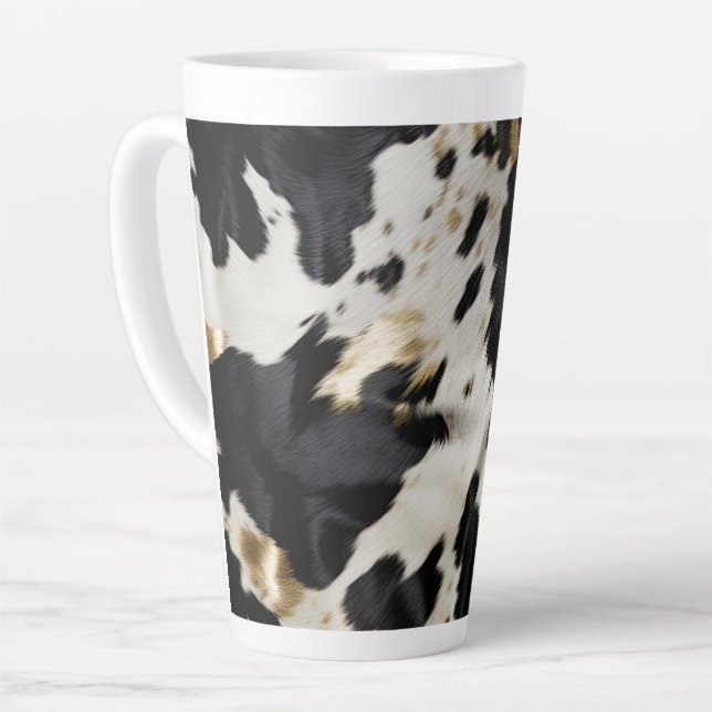 Black White Gold Cowgirl Cowhide Latte Mug (Left Angle)