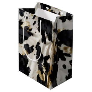 Black White Gold Cowgirl Cowhide Medium Gift Bag