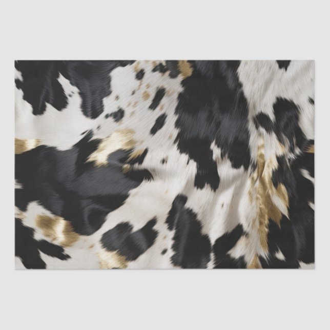 Black White Gold Cowgirl Cowhide Tissue Paper (Front)