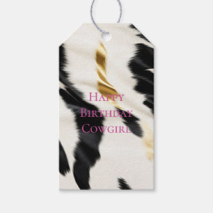 Black White Gold Cowhide Birthday Gift Tags