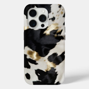 Black White Gold Cowhide iPhone 15 Pro Case