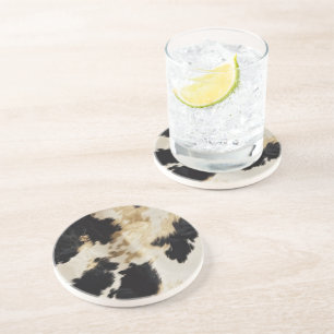 Black White Gold Cowhide Coaster
