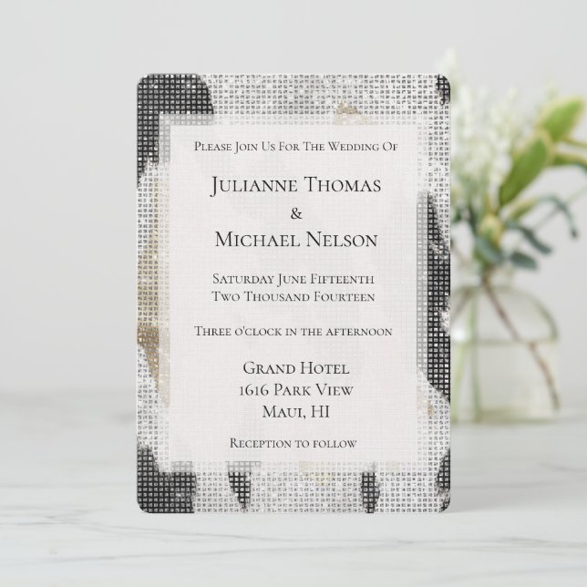 Black White Gold Cowhide Cowgirl Sparkle Wedding Invitation (Standing Front)