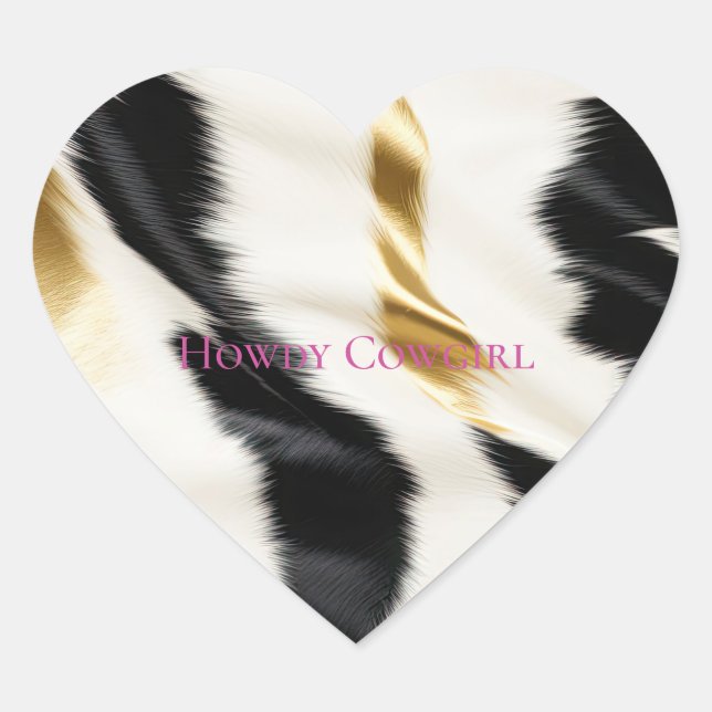 Black White Gold Cowhide Heart Sticker (Front)