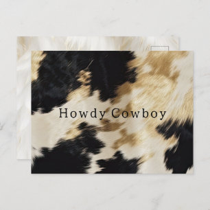 Black White Gold Cowhide Howdy Postcard