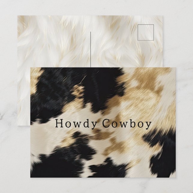 Black White Gold Cowhide Howdy Postcard (Front/Back)
