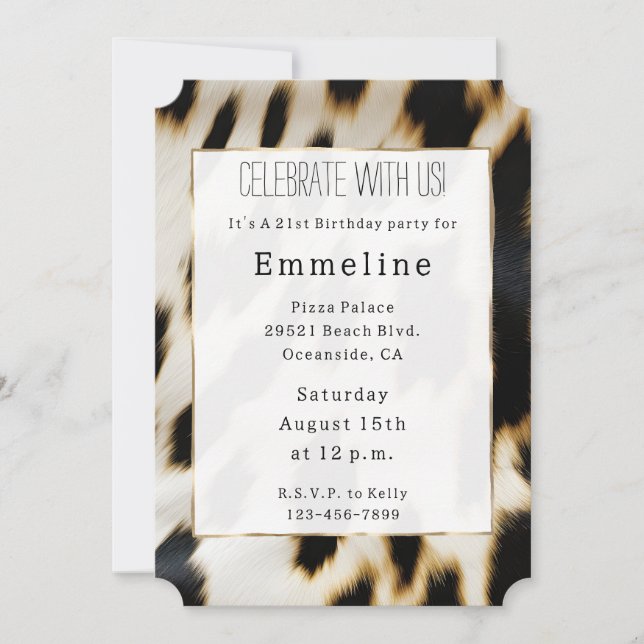 Black White Gold Cowhide Invitation (Front)
