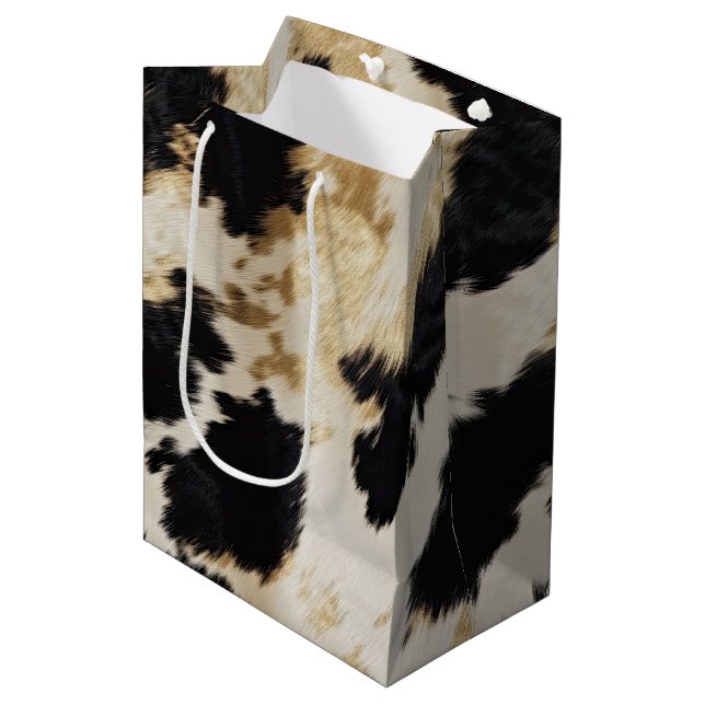 Black White Gold Cowhide Medium Gift Bag (Front Angled)