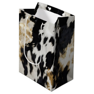 Black White Gold Cowhide Medium Gift Bag