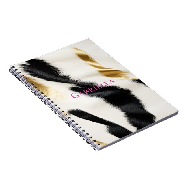 Black White Gold Cowhide Notebook (Right Side)