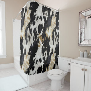 Black White Gold Cowhide Shower Curtain
