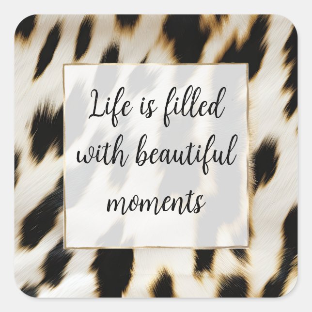 Black White Gold Cowhide Square Sticker (Front)