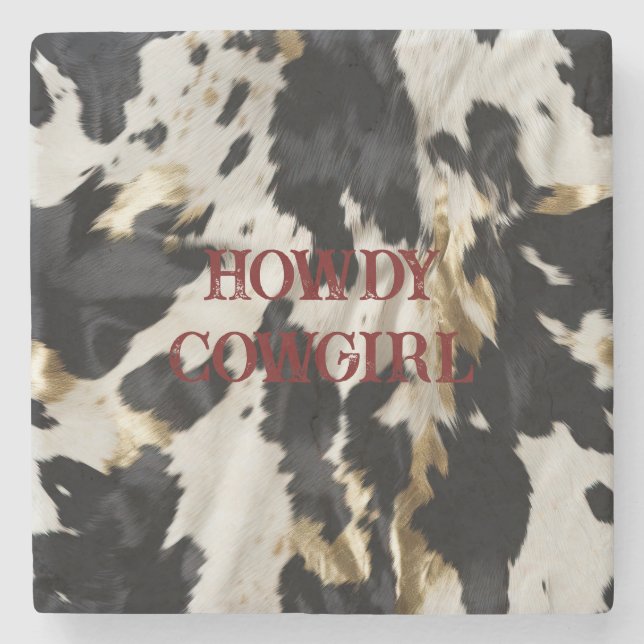 Black White Gold Cowhide Stone Coaster (Front)