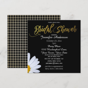 Black White Gold Daisy Theme Bridal Shower Invitation