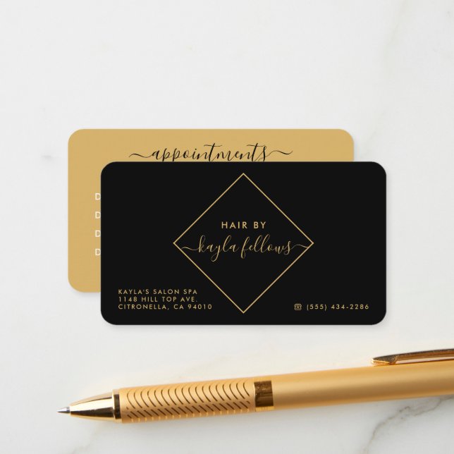 Black, White & Gold Diamond Appointment Cards (Front/Back In Situ)