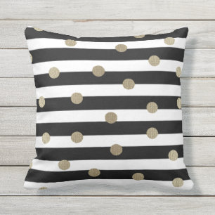 Black, White & Gold Dot & Stripe Outdoor Cushion