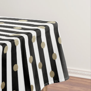 Black, White & Gold Dot & Stripe Tablecloth