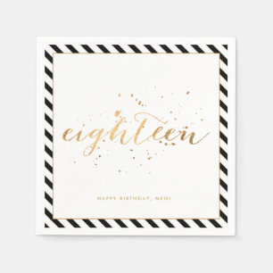 Black White Gold Eighteen 18th Birthday Party Napkin