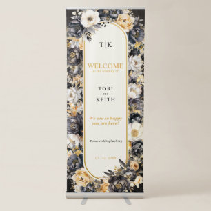 Black White Gold Elegant Floral Retractable Banner