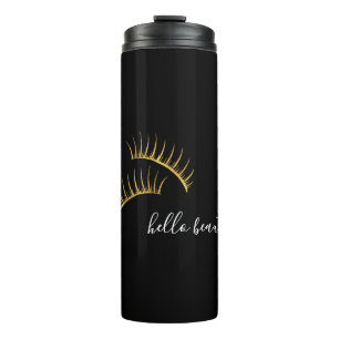 Black White Gold Eyelashes Hello Beautiful Thermal Tumbler
