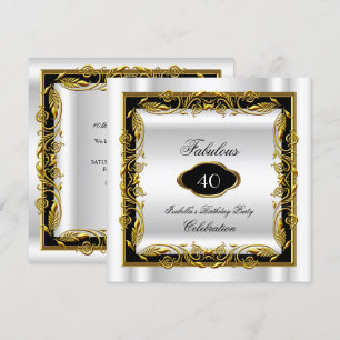 Black White Gold Fabulous 40th Elegant Birthday Invitation